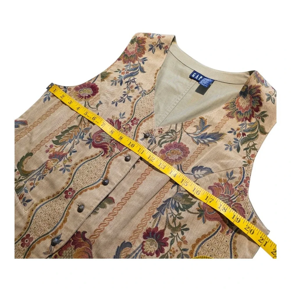 GAP Womens Floral Tapestry Vest Large Button Front V Neck Waist Tie Cottage Y2K‎
